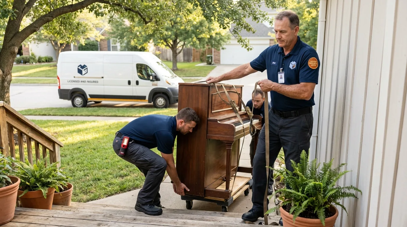 Licensed piano movers securing grand piano in Lucama, NC
