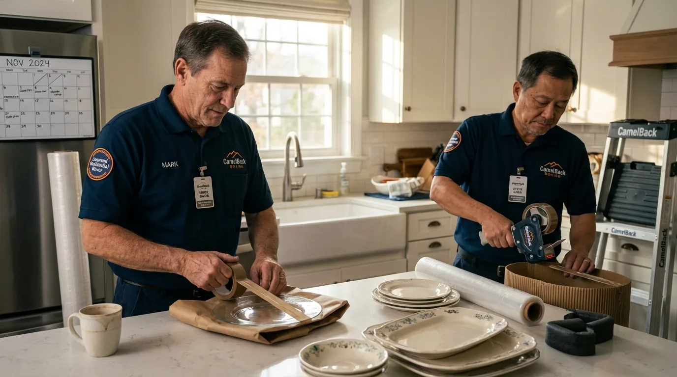 Professional crew packing kitchen dishware in Lucama, NC